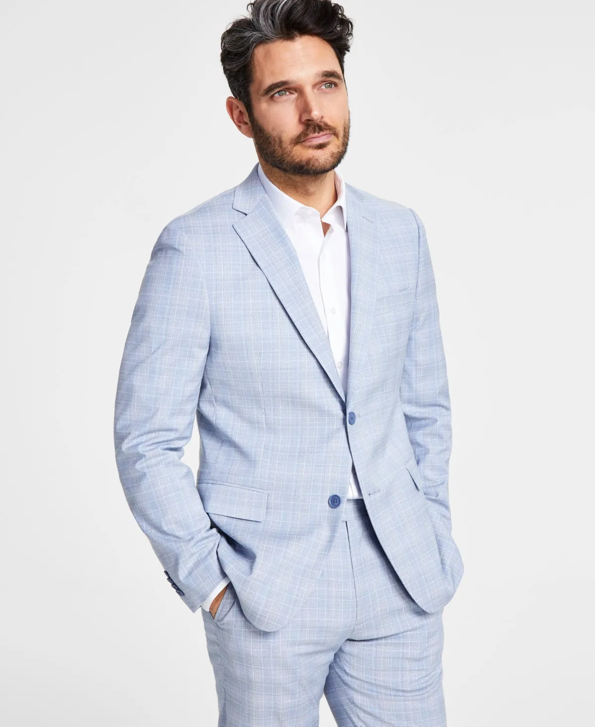 Alfani Mens Slim fit Suit Jacket Blazer 42 L Blue Plaid