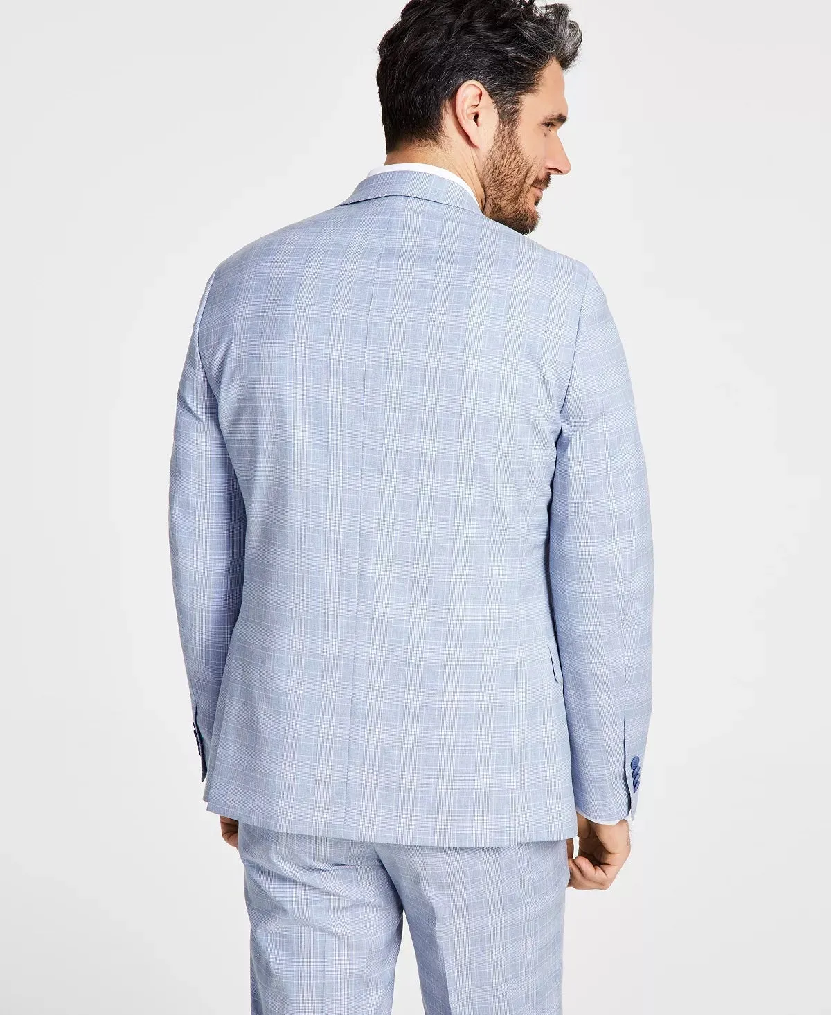 Alfani Mens Slim fit Suit Jacket Blazer 46 L Blue Plaid Stretch