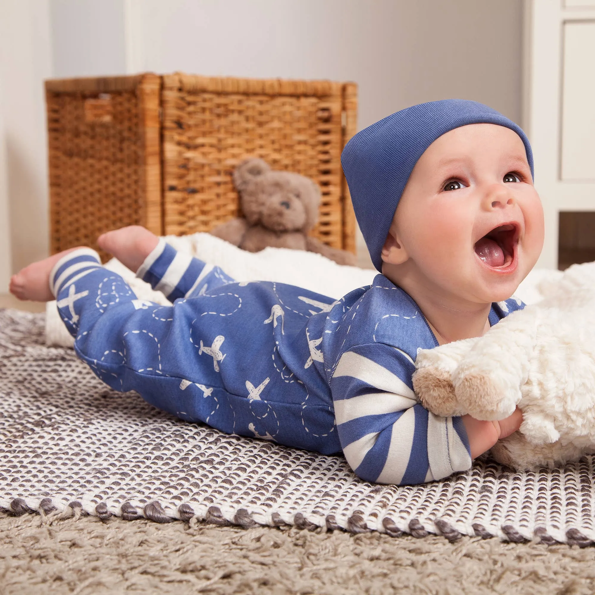 Baby Boy's Airplanes Cotton Romper: Blue/Ivory