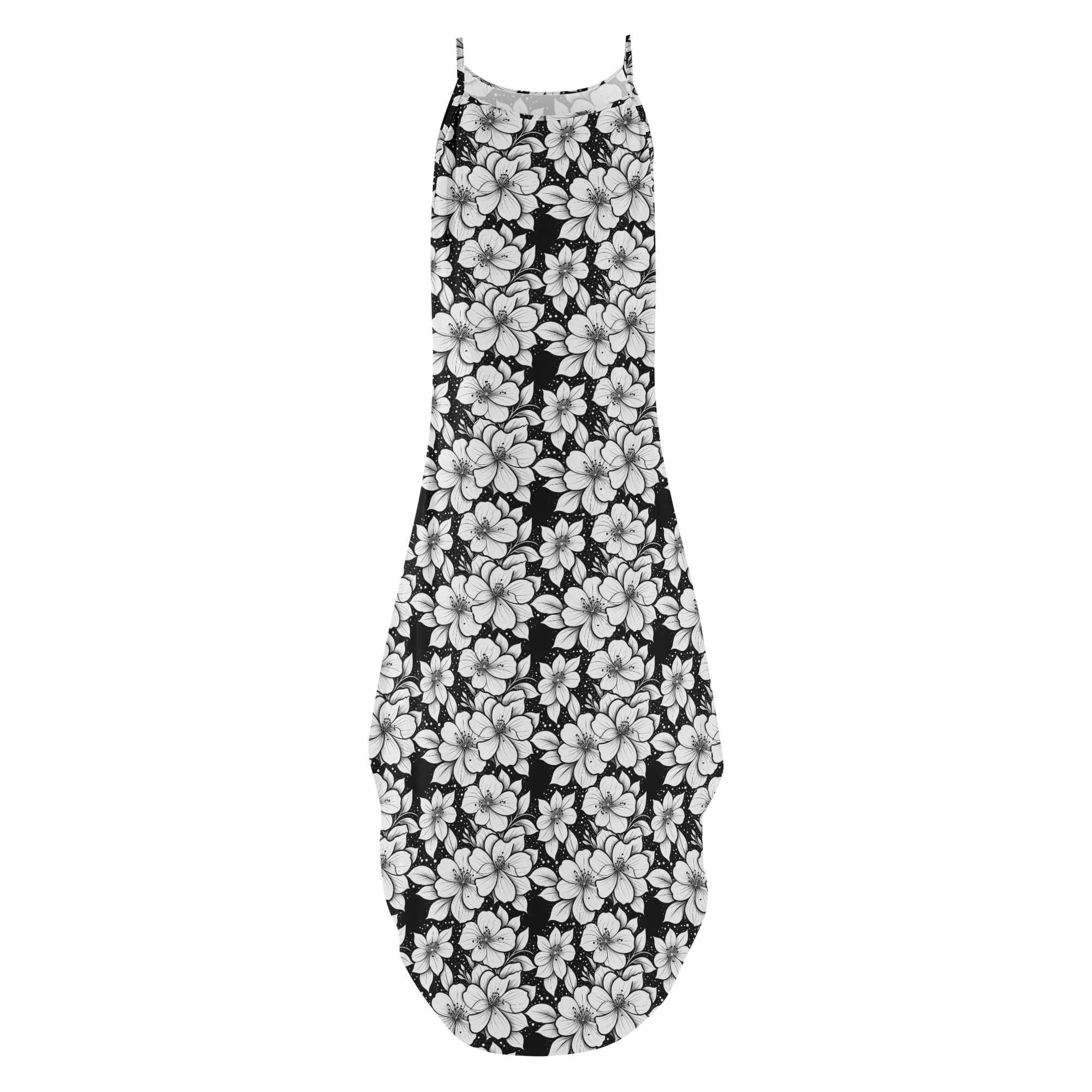 Black and White Floral Womens Elegant Sleeveless Evening Dress