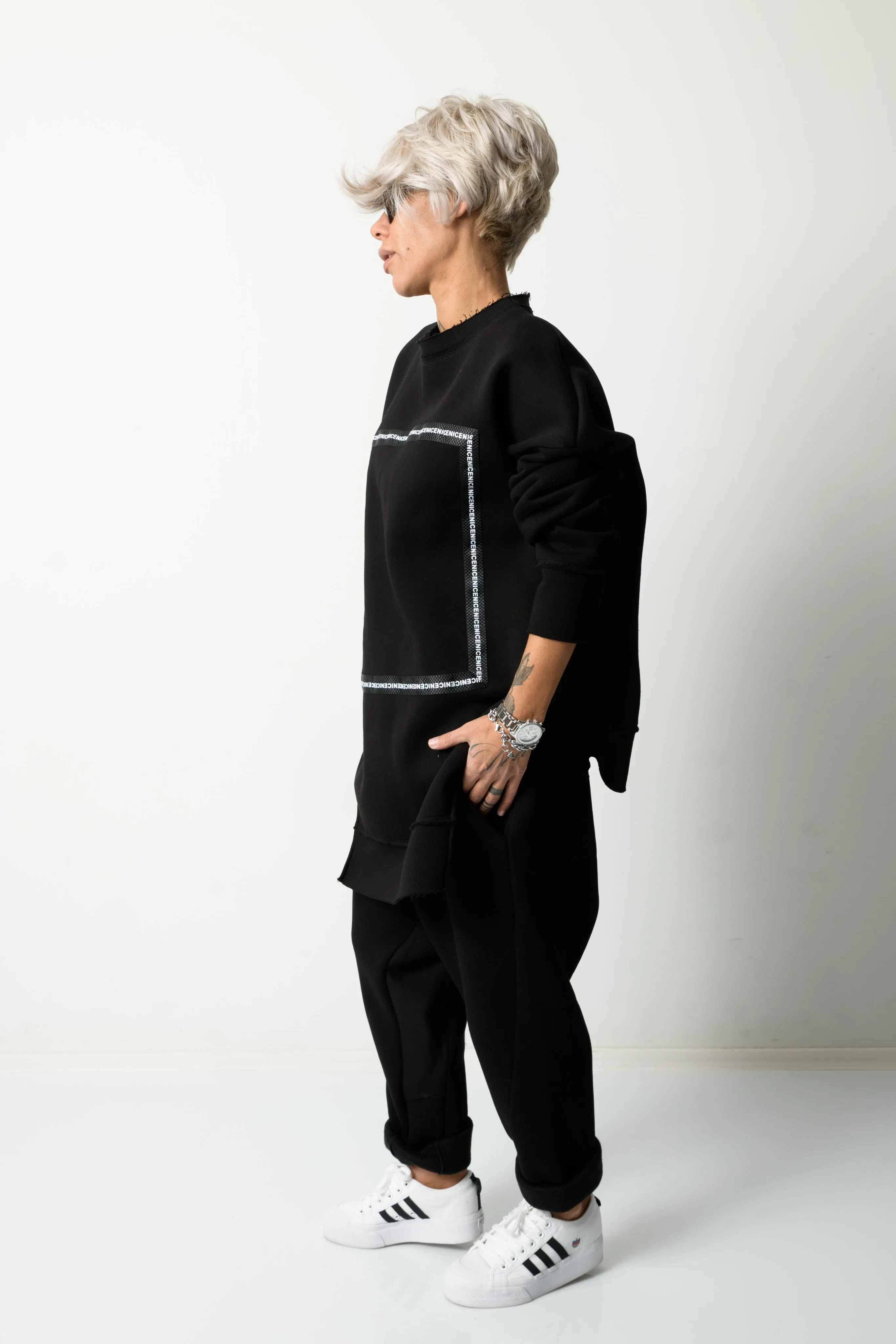 Black Two Piece Tracksuit Set For Women