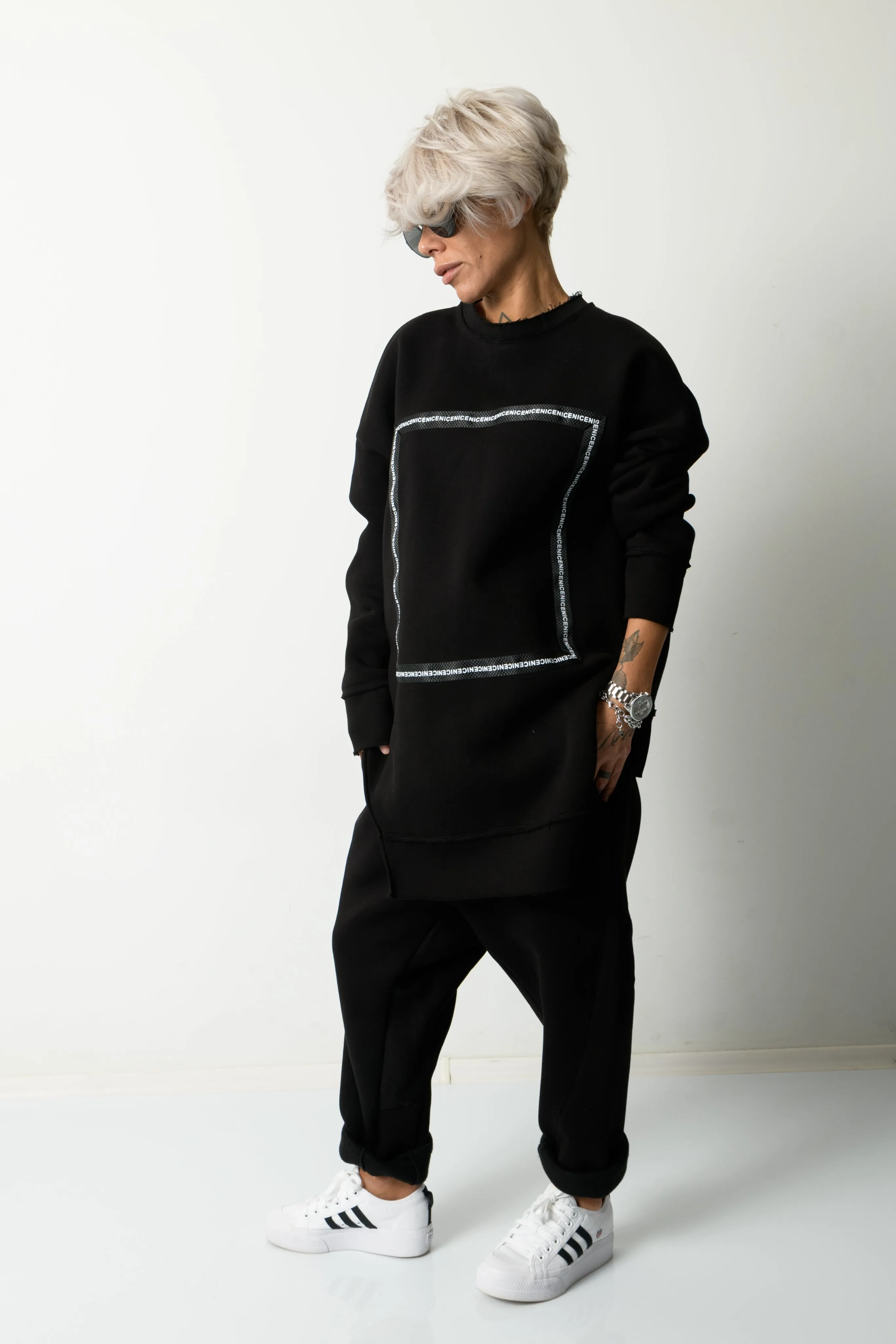 Black Two Piece Tracksuit Set For Women