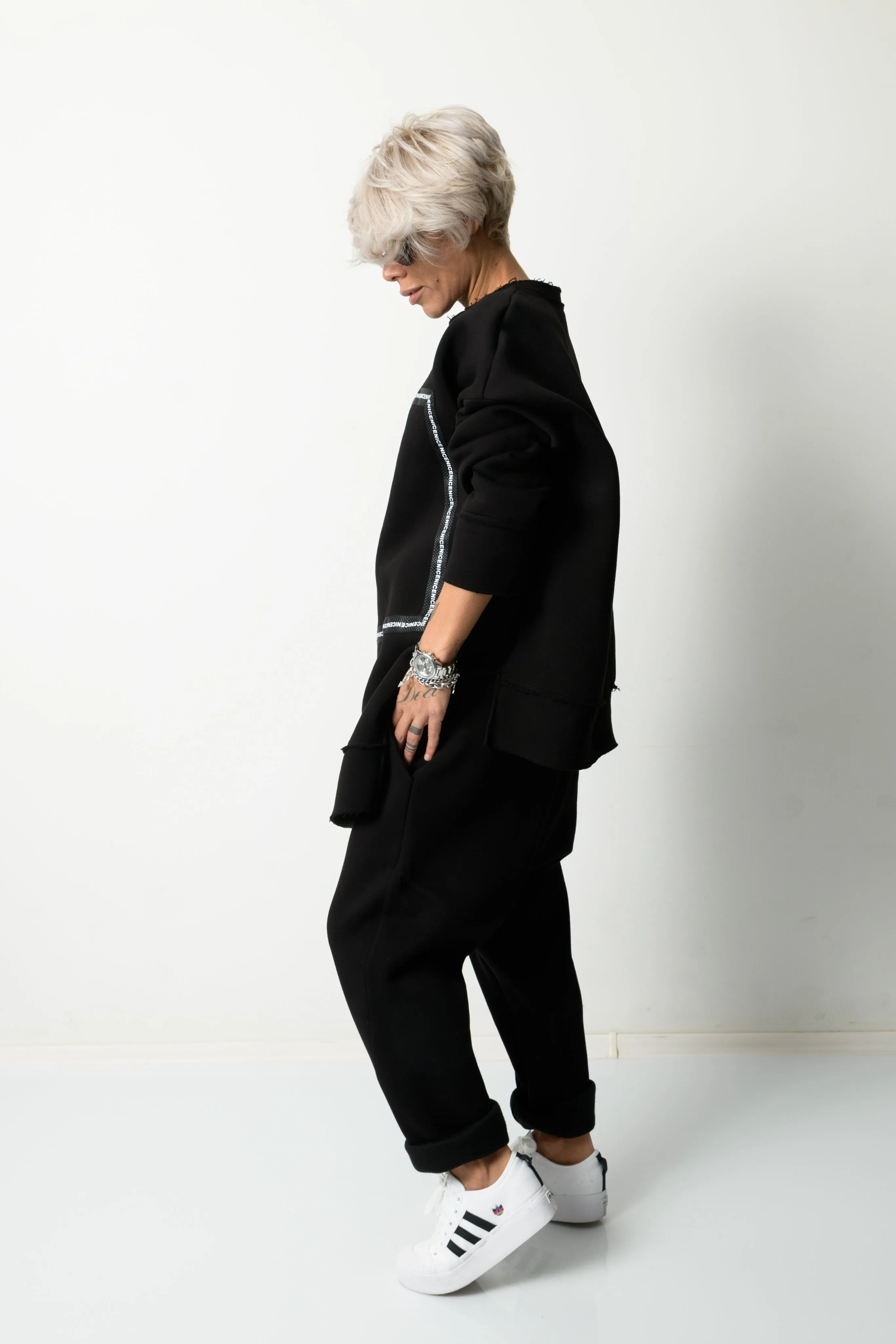 Black Two Piece Tracksuit Set For Women
