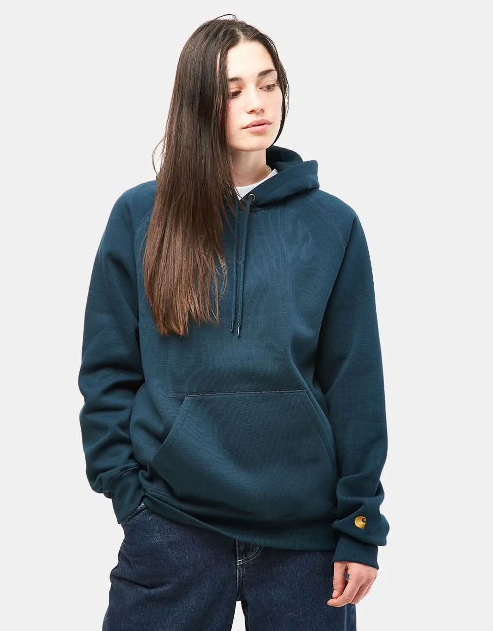Carhartt WIP Hooded Chase Sweatshirt - Duck Blue/Gold