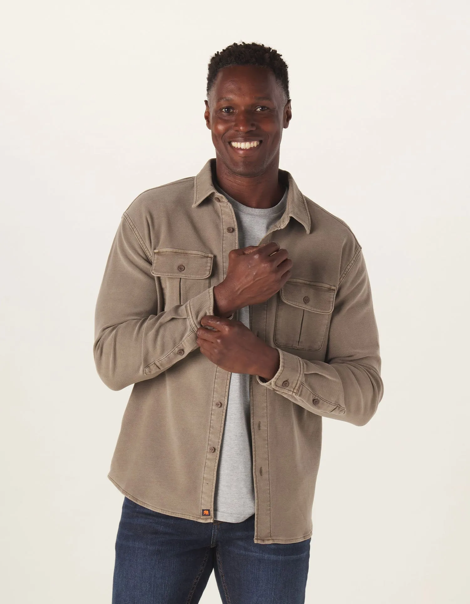 Comfort Terry Shirt Jacket in Taupe