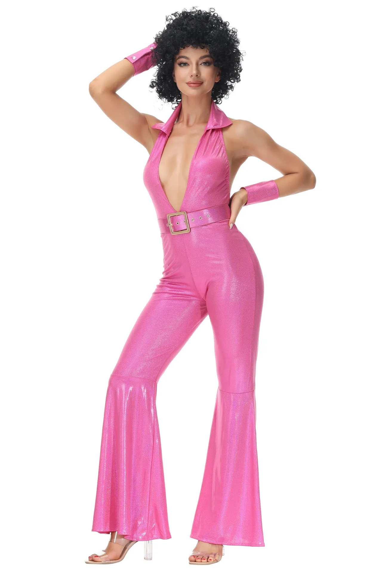 Disco Jumpsuit 70s Retro Role Play Fancy Dress Costume Outfits