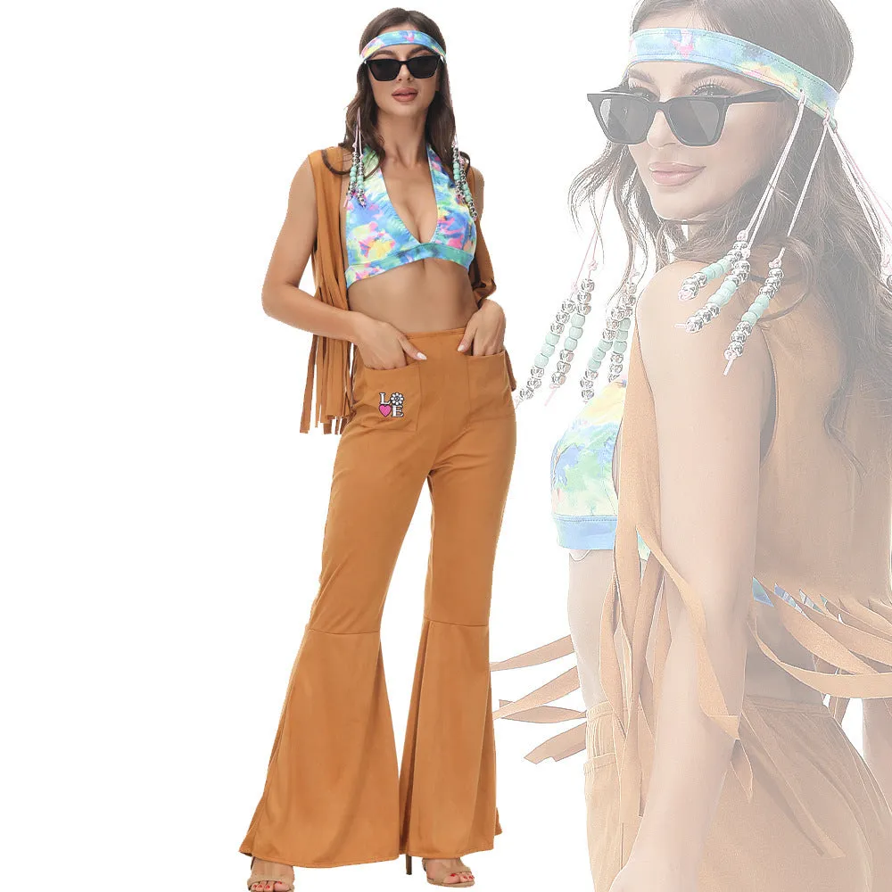 Disco Jumpsuit 70s Retro Role Play Fancy Dress Costume Outfits