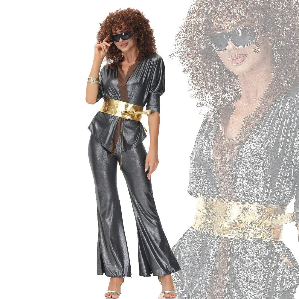 Disco Jumpsuit 70s Retro Role Play Fancy Dress Costume Outfits