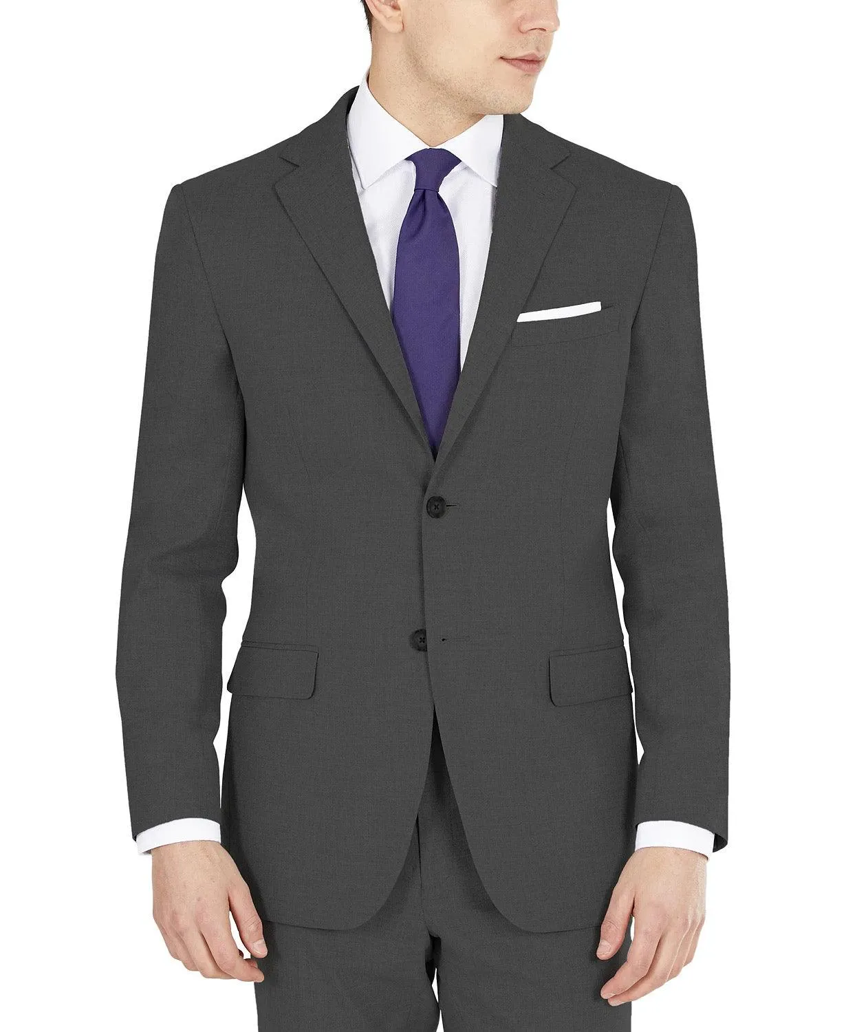 Dkny Mens Modern fit Suit Jacket Blazer 40 R Charcoal Grey Solid Stretch