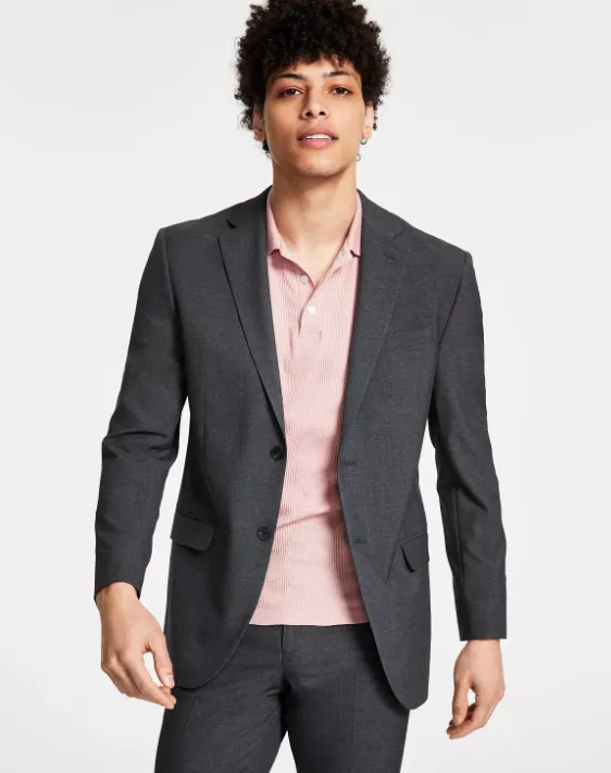 Dkny Mens Modern fit Suit Jacket Blazer 41 R Charcoal Grey Solid Stretch