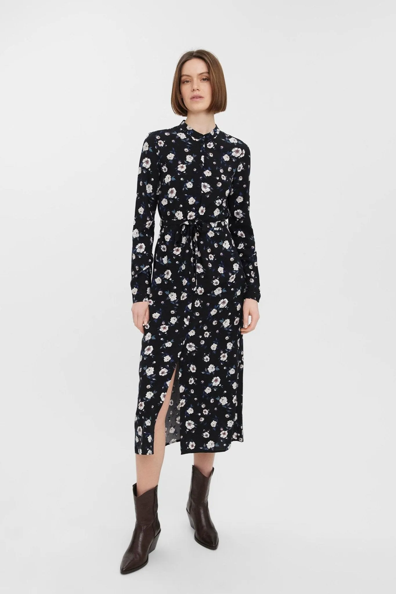 Easy Long Sleeve Shirt Dress - Black