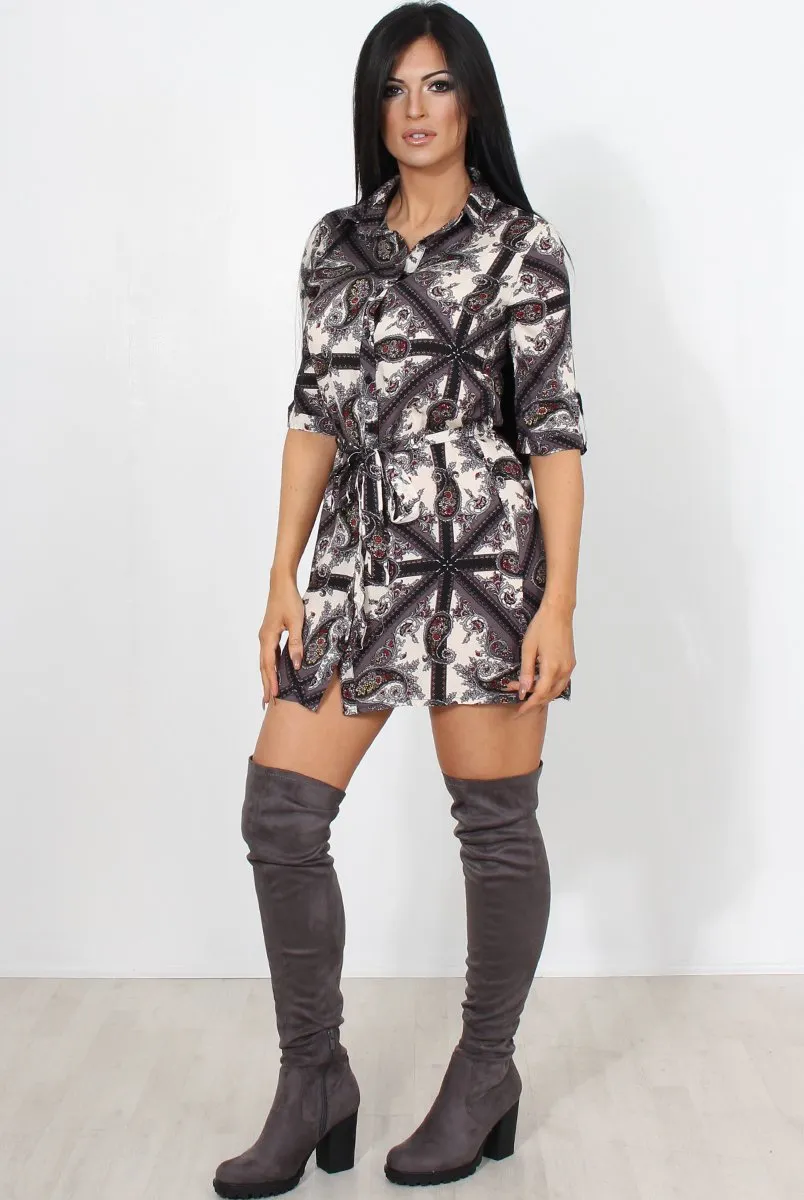 Elyse Purple Paisley Print Shirt Dress