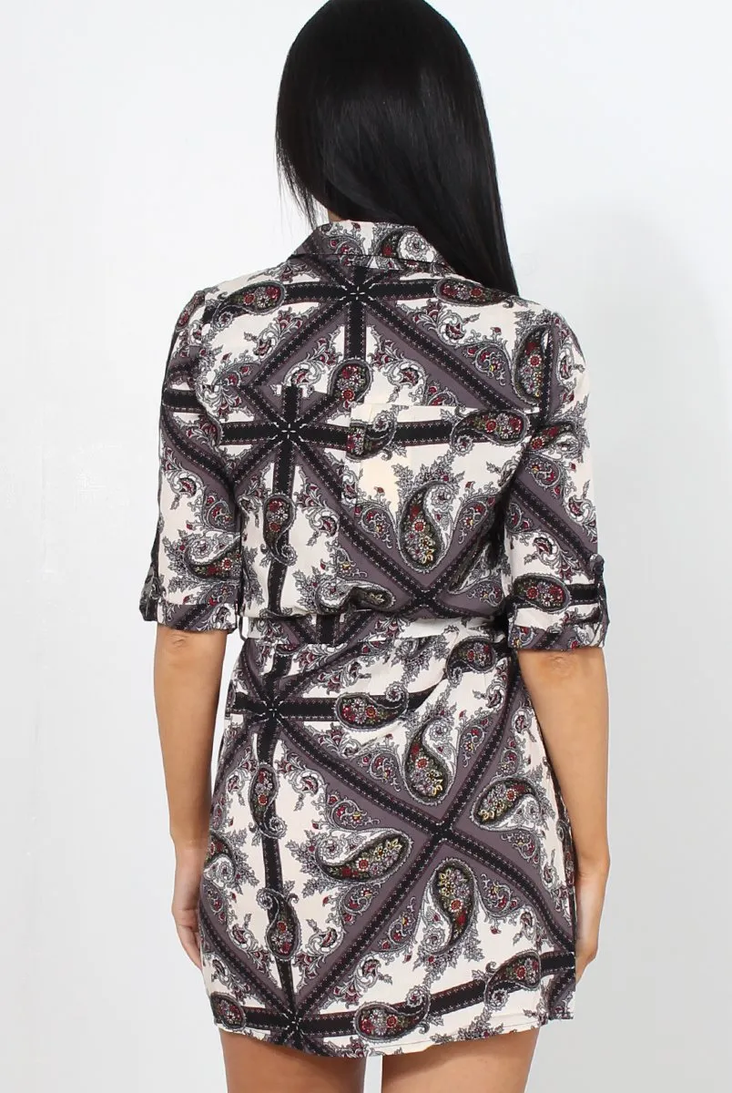 Elyse Purple Paisley Print Shirt Dress