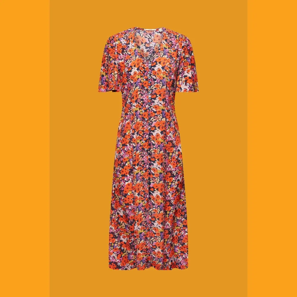 Esprit Short-sleeved midi dress with floral pattern