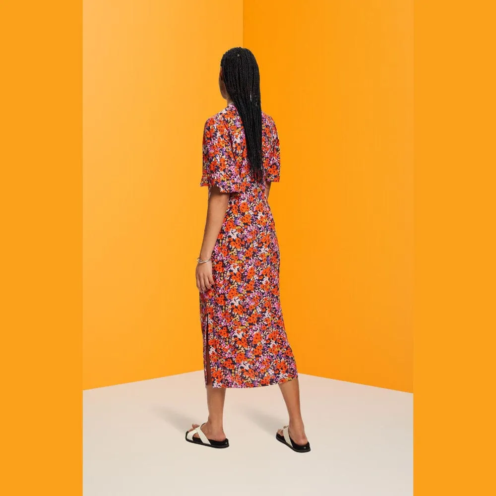Esprit Short-sleeved midi dress with floral pattern