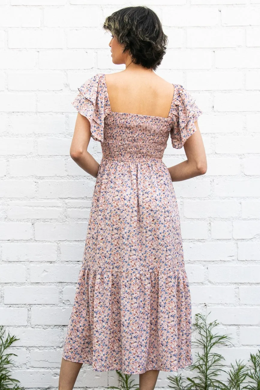 Flutter Sleeve Dress with smocked bodice floral details * on sale