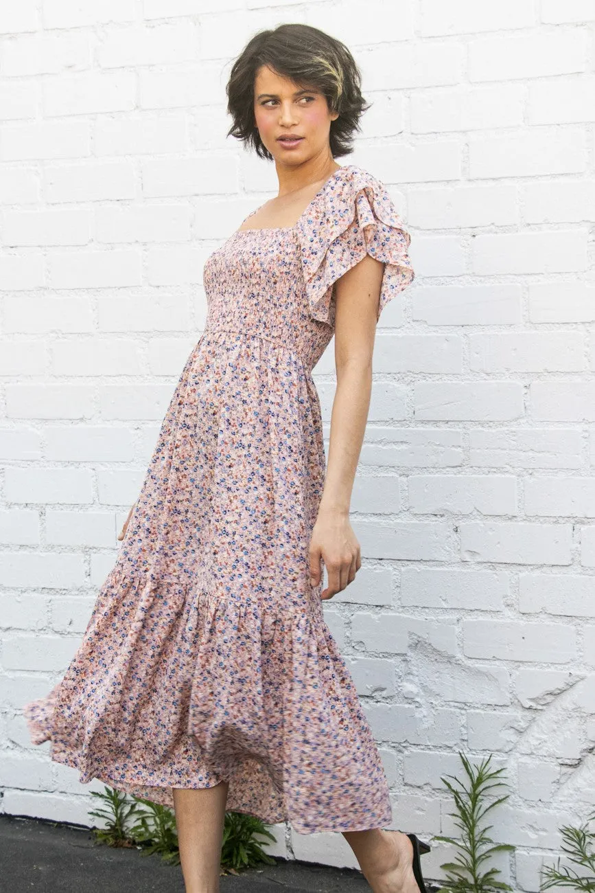 Flutter Sleeve Dress with smocked bodice floral details * on sale