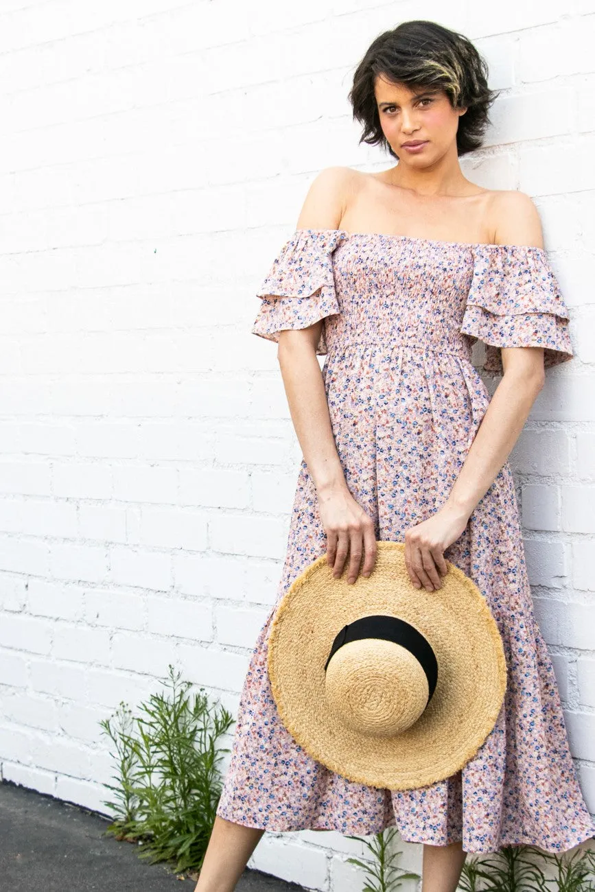 Flutter Sleeve Dress with smocked bodice floral details * on sale