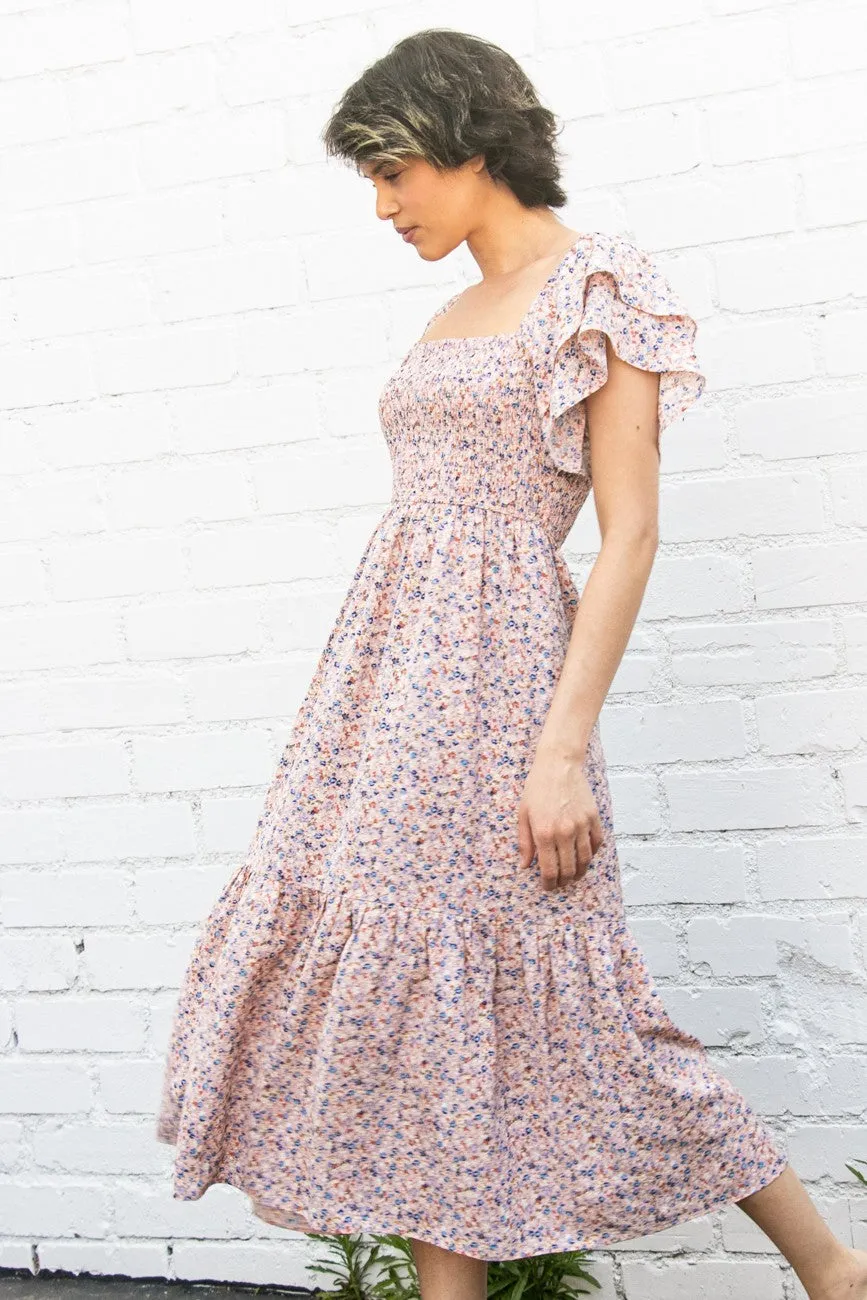 Flutter Sleeve Dress with smocked bodice floral details * on sale