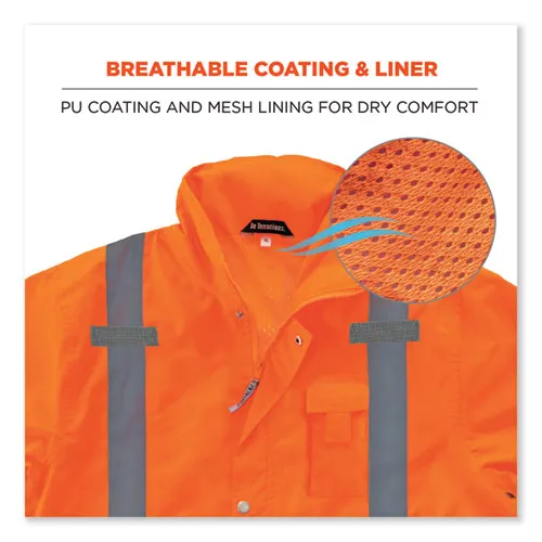 Glowear 8365 Class 3 Hi-vis Rain Jacket, Polyester, Large, Orange, Ships In 1-3 Business Days