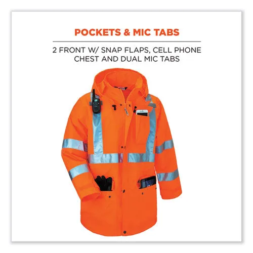 Glowear 8365 Class 3 Hi-vis Rain Jacket, Polyester, Large, Orange, Ships In 1-3 Business Days
