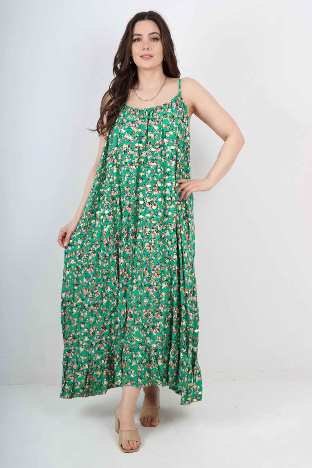 Italian Floral Print  Frill Bottom Sleeveless Vest Sun Dress