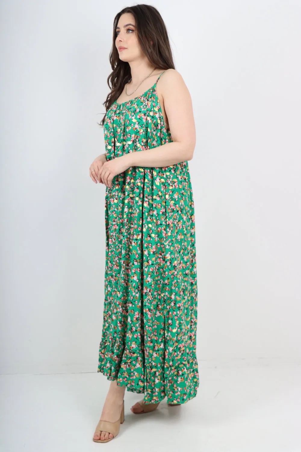 Italian Floral Print  Frill Bottom Sleeveless Vest Sun Dress
