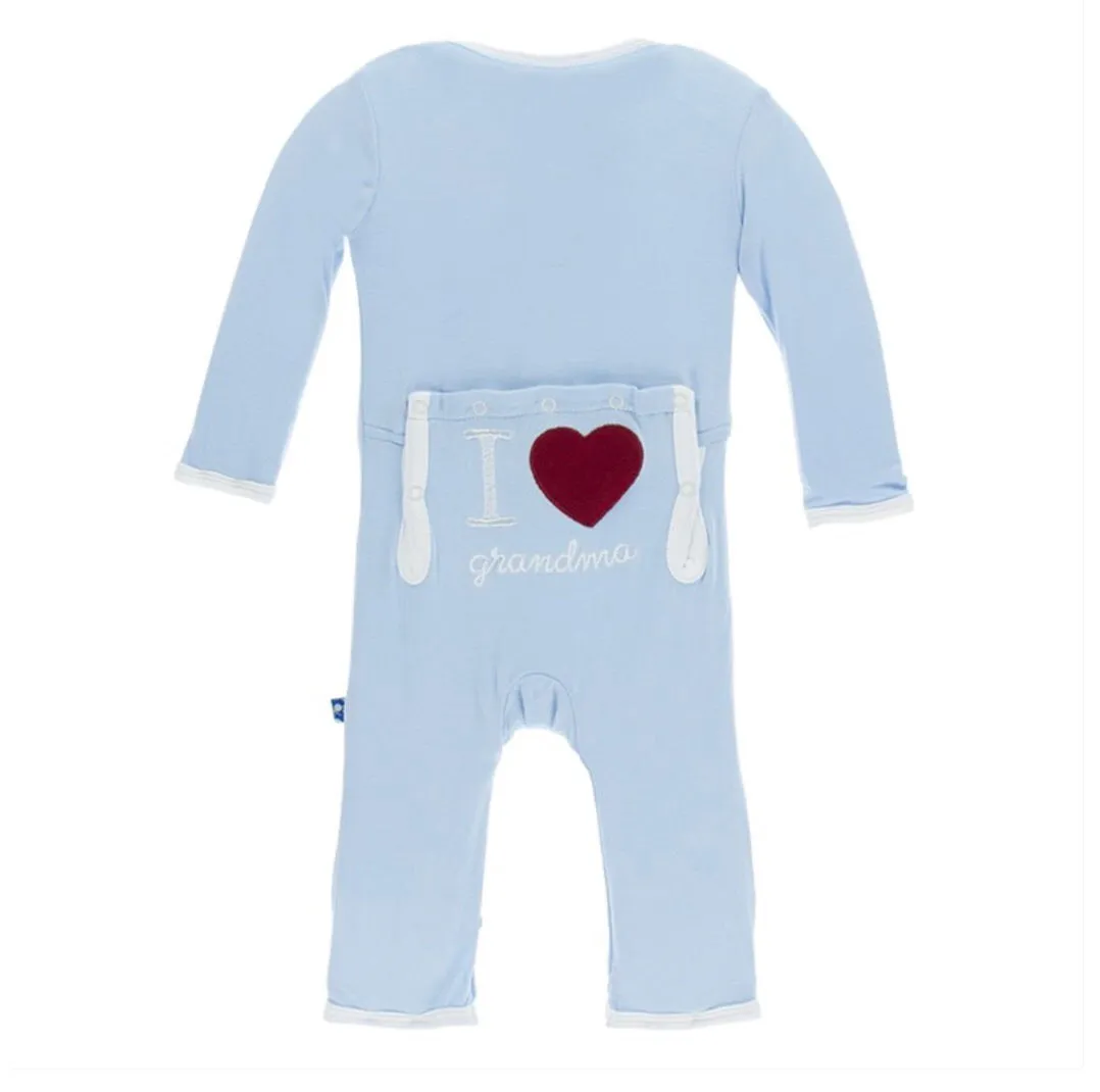 KicKee Pants Holiday Applique Coverall in Pond I Love Grandma