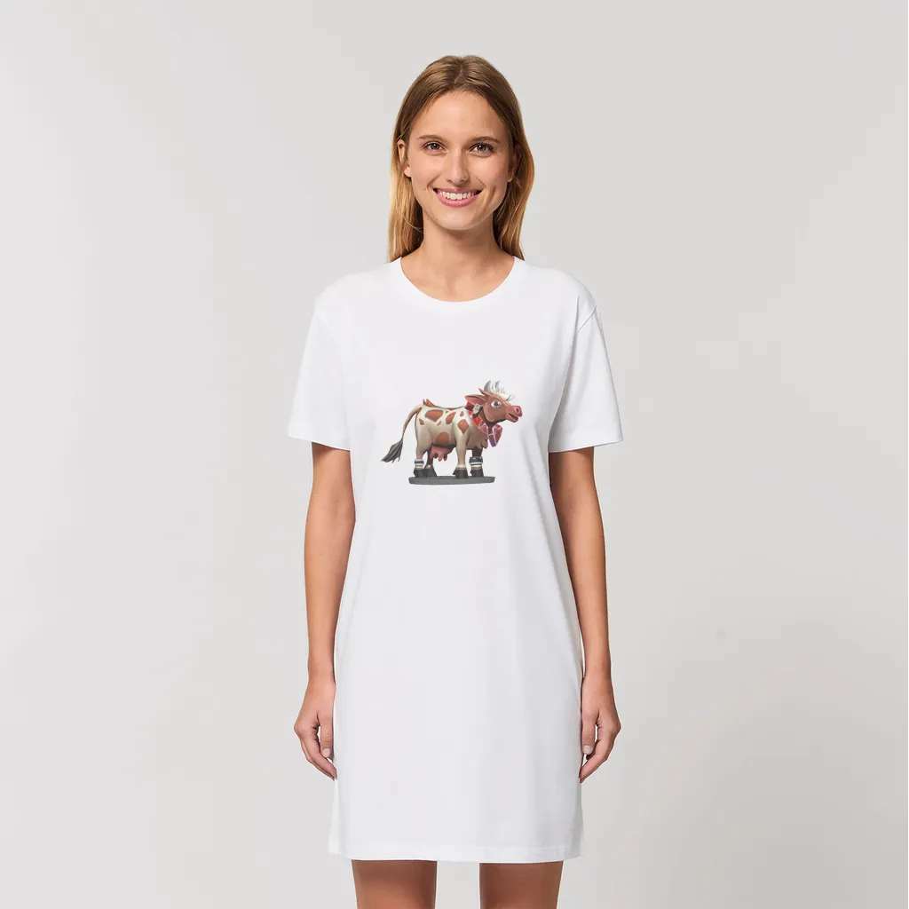 Light Brown Cow Organic T-Shirt Dress