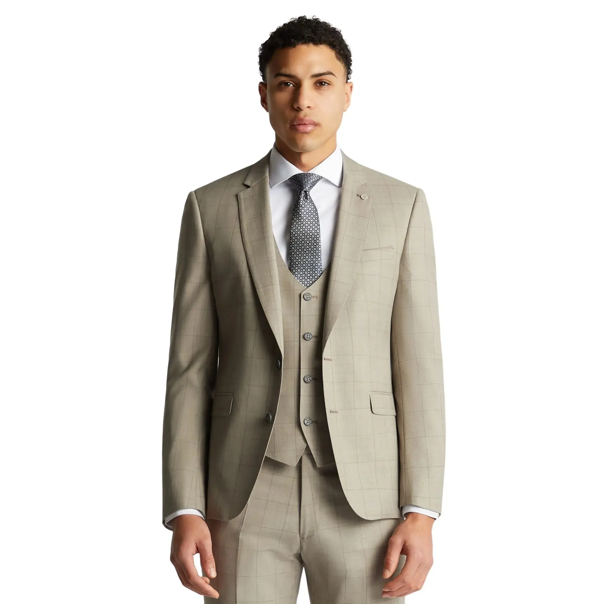 Lucian Windowpane Check Suit Jacket - Beige