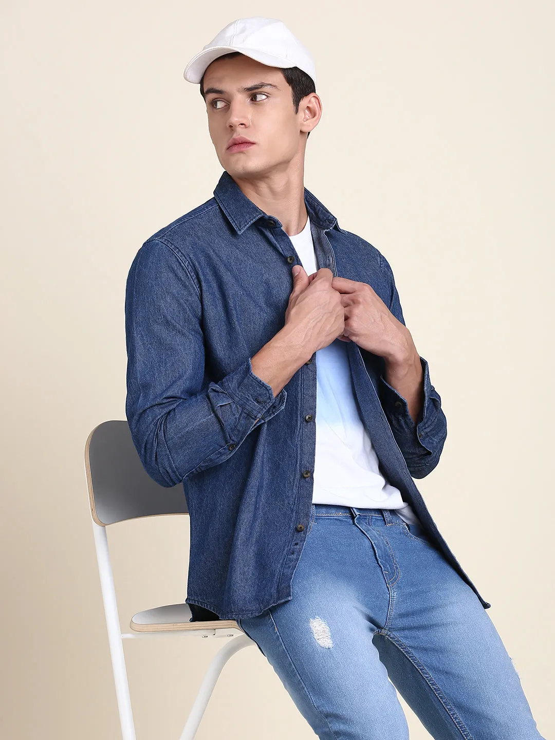 Men's Comfortable And Stylish Indigo Casual Shirt