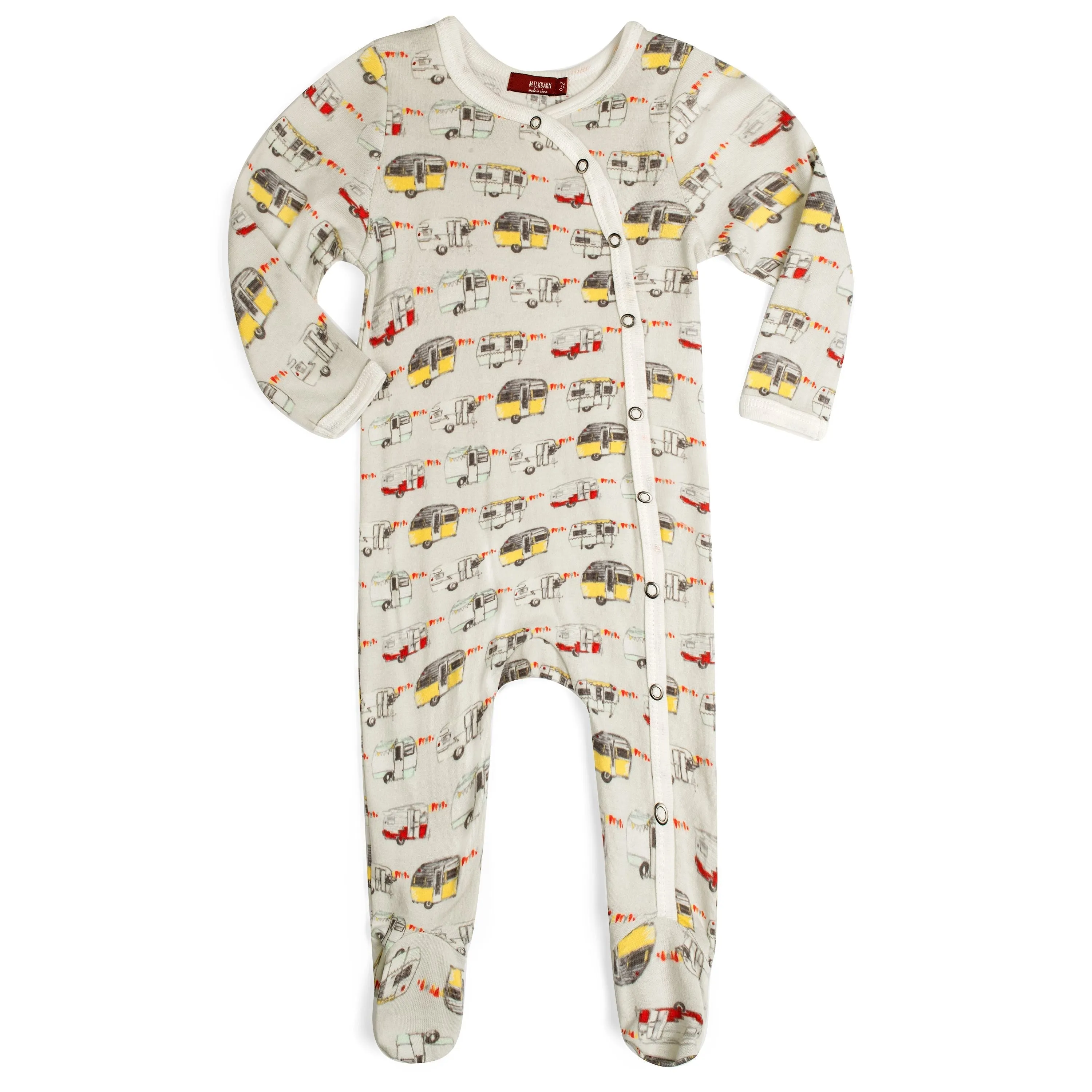Milkbarn Kids Organic Cotton SNAP Footed Romper | Vintage Trailers