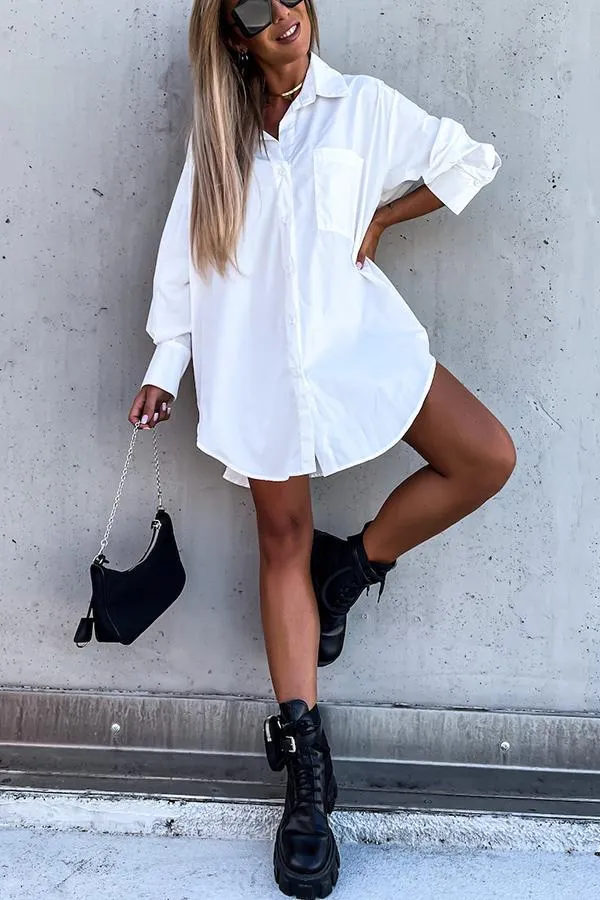 Never Easy Black/White Pocketed Shirt Dress