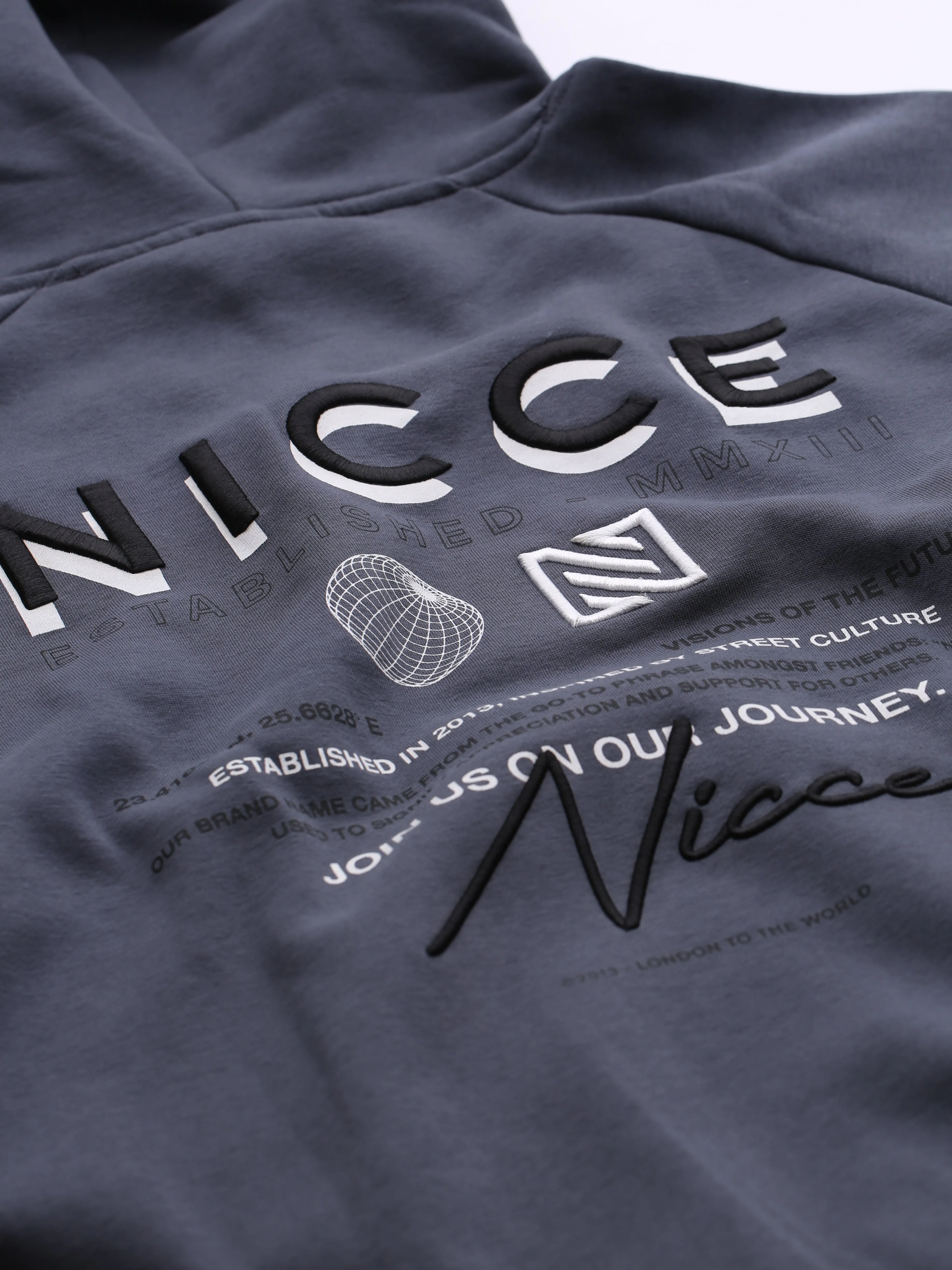 NICCE Mens Multi Graphic Script Hoodie | Navy