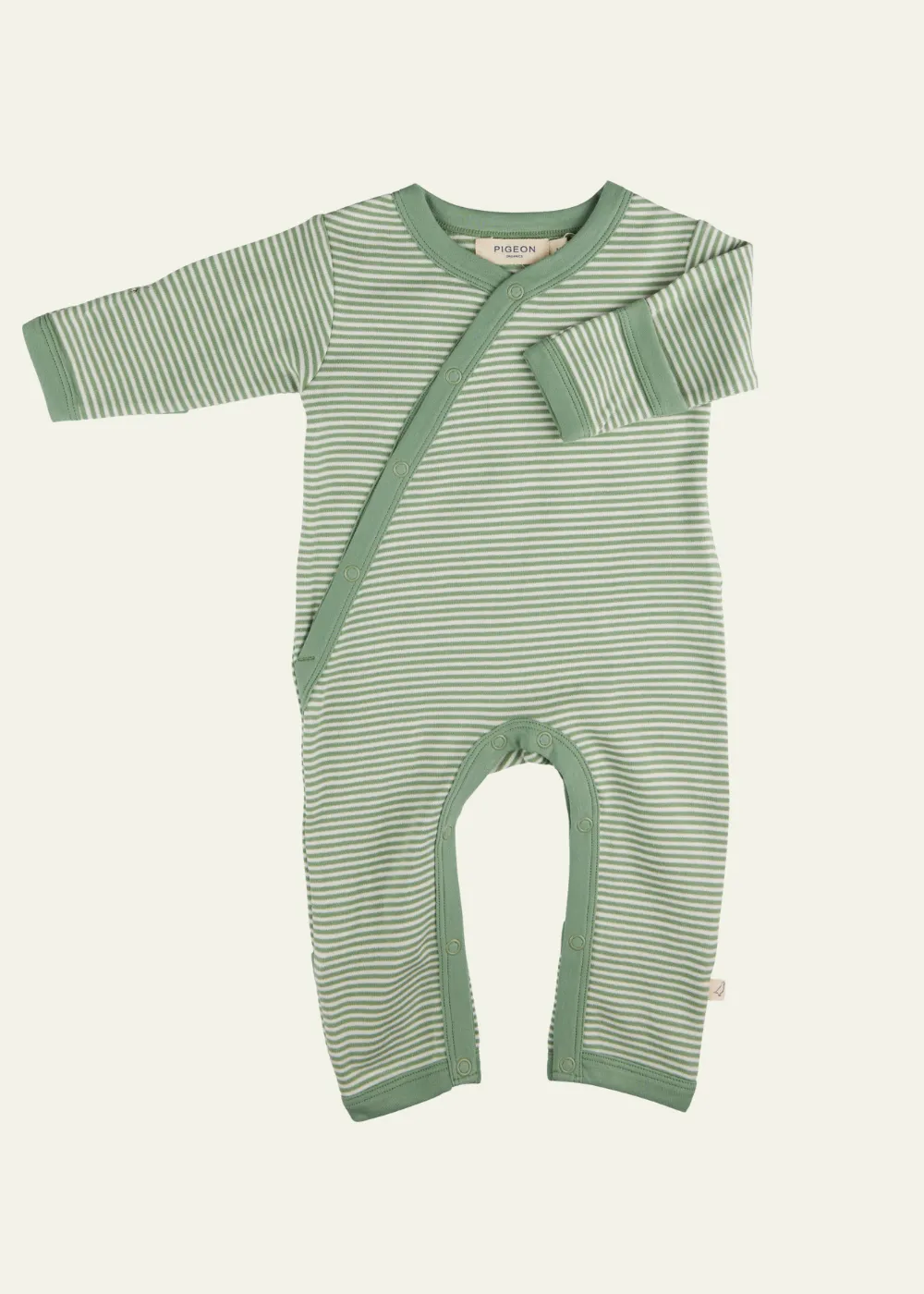 Organic Kimono Romper in Basil Stripes