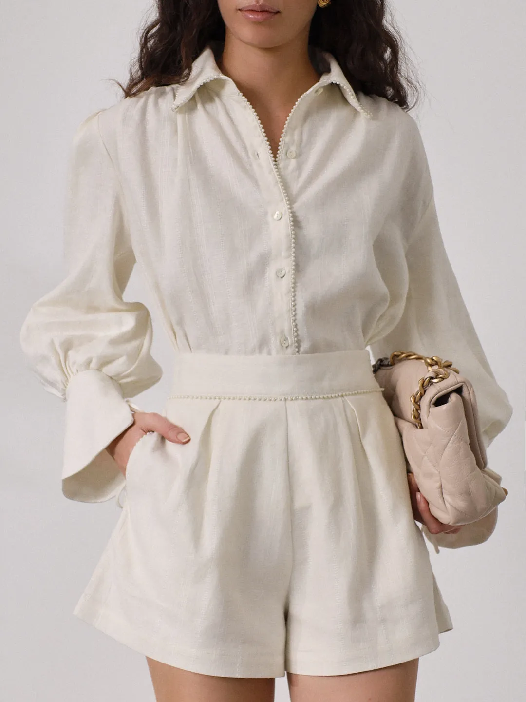 Portofino Pearl Trim Shirt | Seashell
