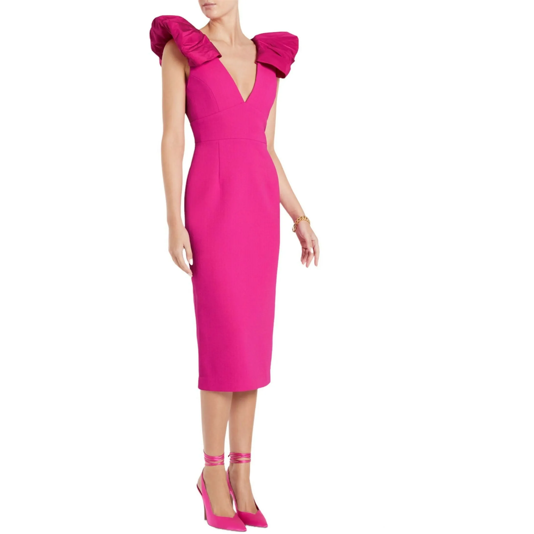Rebecca Vallance Cupid’s Bow Midi Dress in Hot Pink Size 8