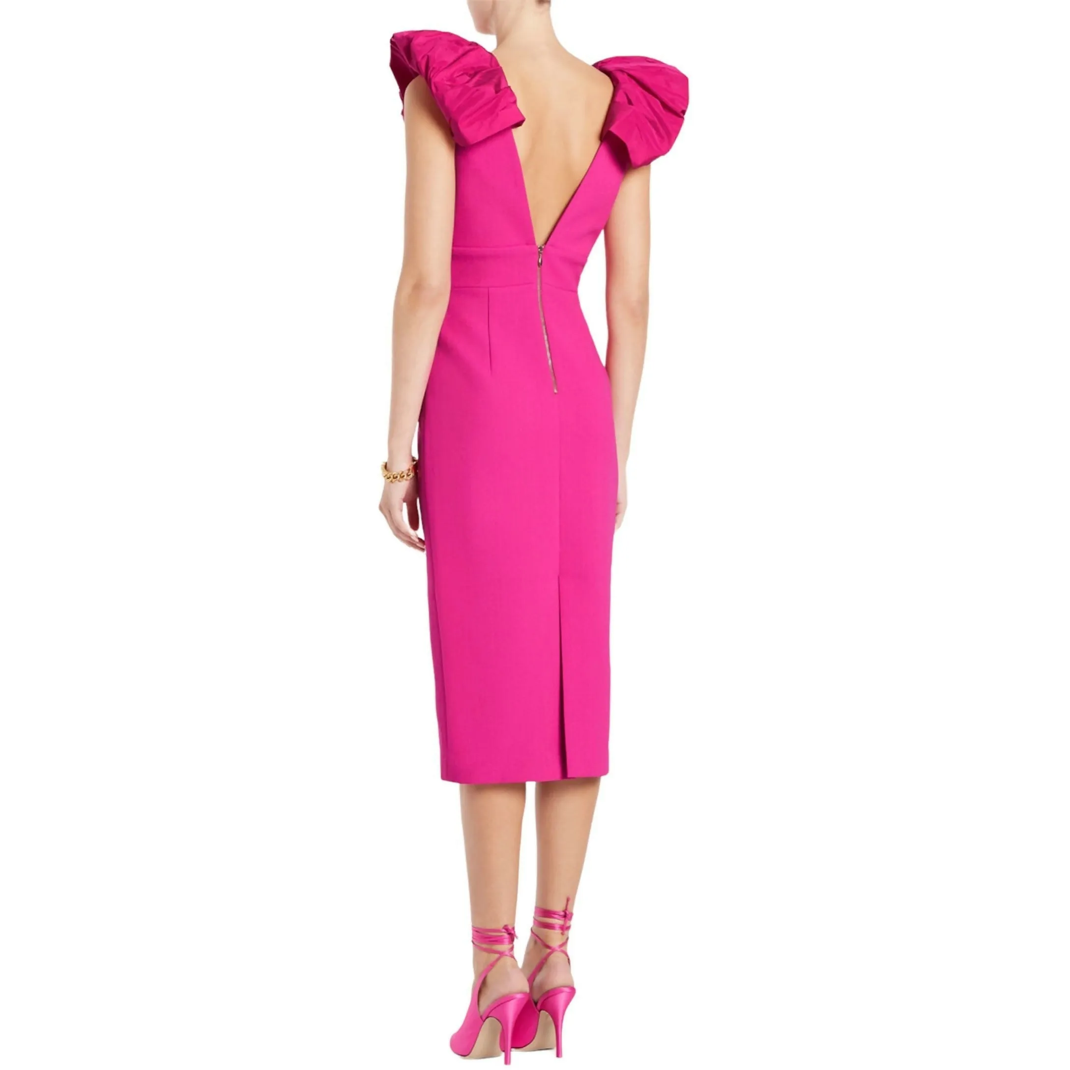 Rebecca Vallance Cupid’s Bow Midi Dress in Hot Pink Size 8
