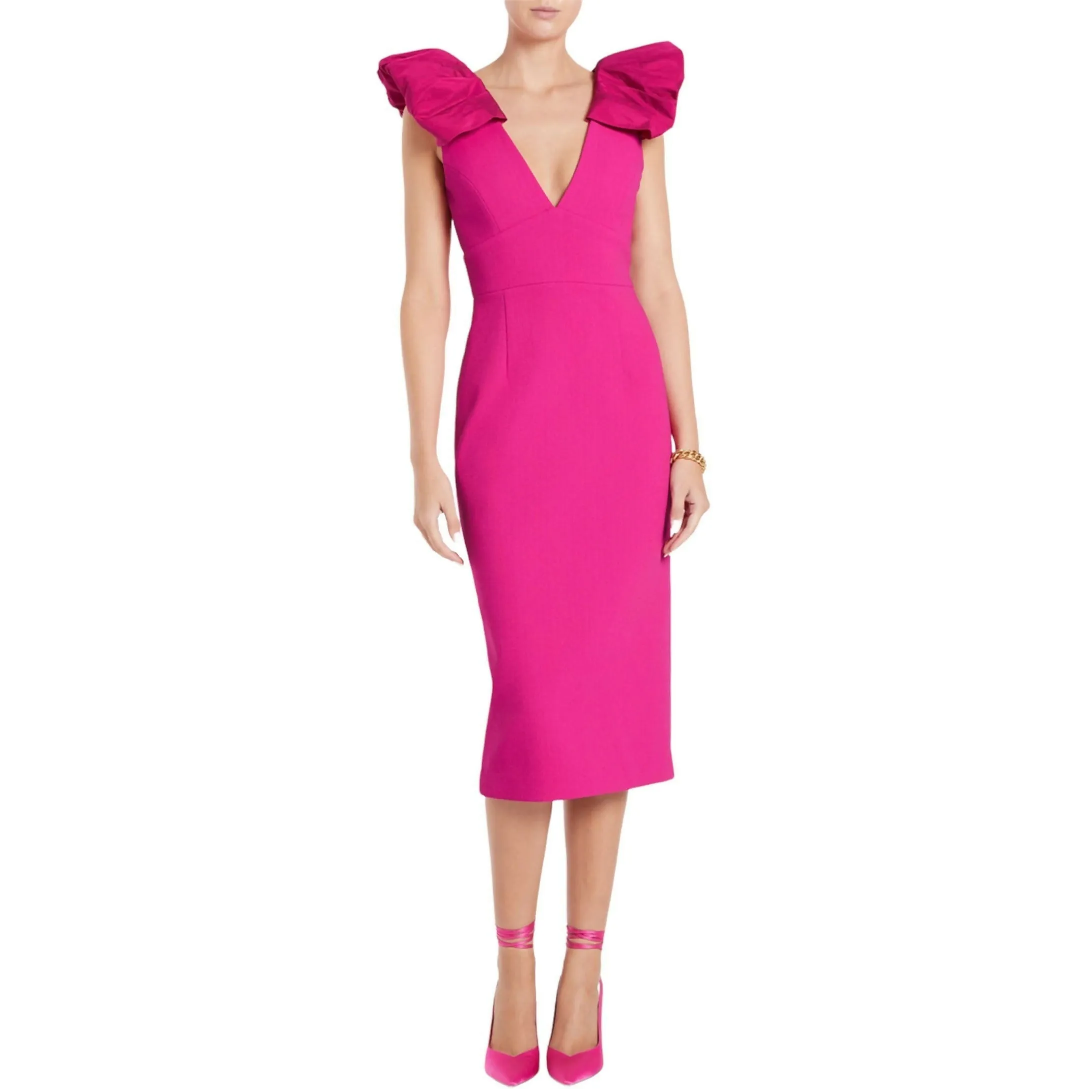 Rebecca Vallance Cupid’s Bow Midi Dress in Hot Pink Size 8