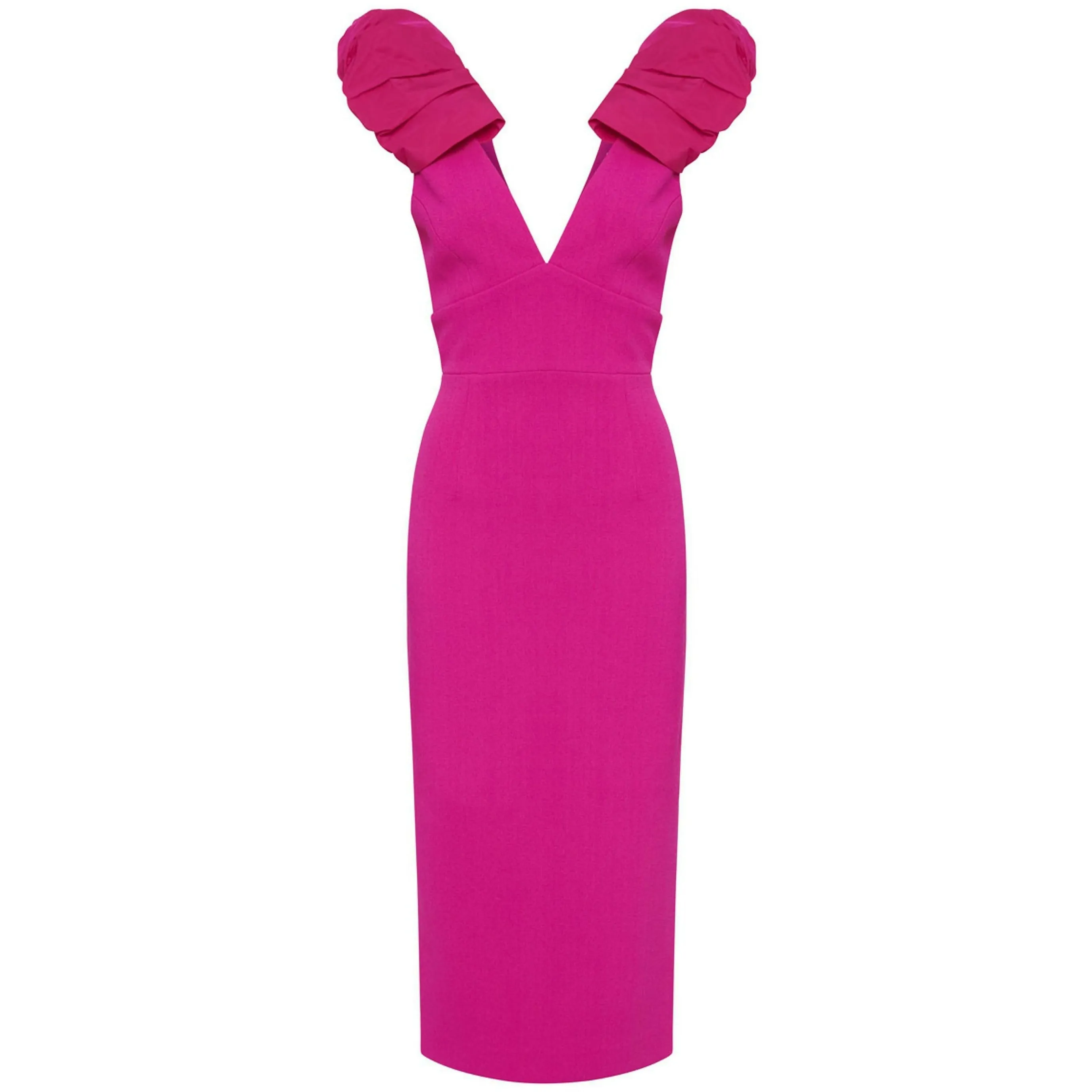 Rebecca Vallance Cupid’s Bow Midi Dress in Hot Pink Size 8