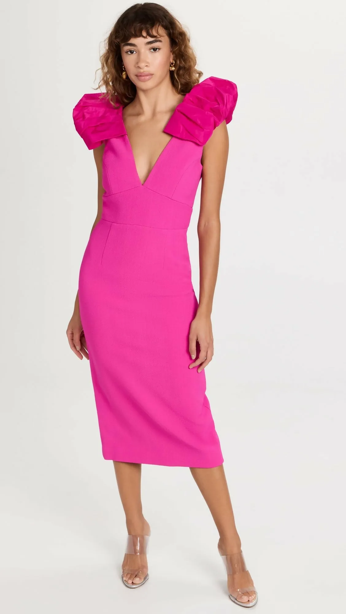 Rebecca Vallance Cupid’s Bow Midi Dress in Hot Pink Size 8