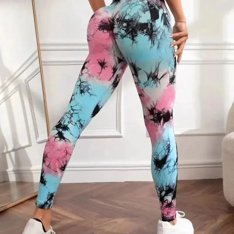 Tie Dye Seamless Leggings Push Up Butt High Waist Tights