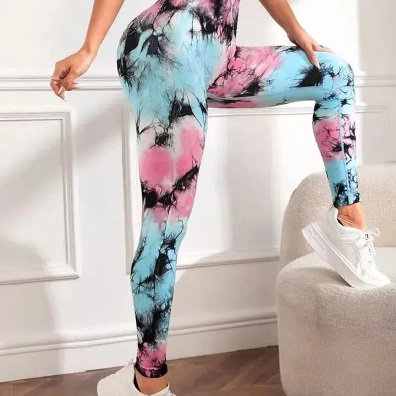 Tie Dye Seamless Leggings Push Up Butt High Waist Tights