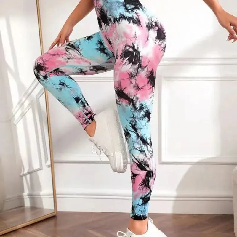 Tie Dye Seamless Leggings Push Up Butt High Waist Tights