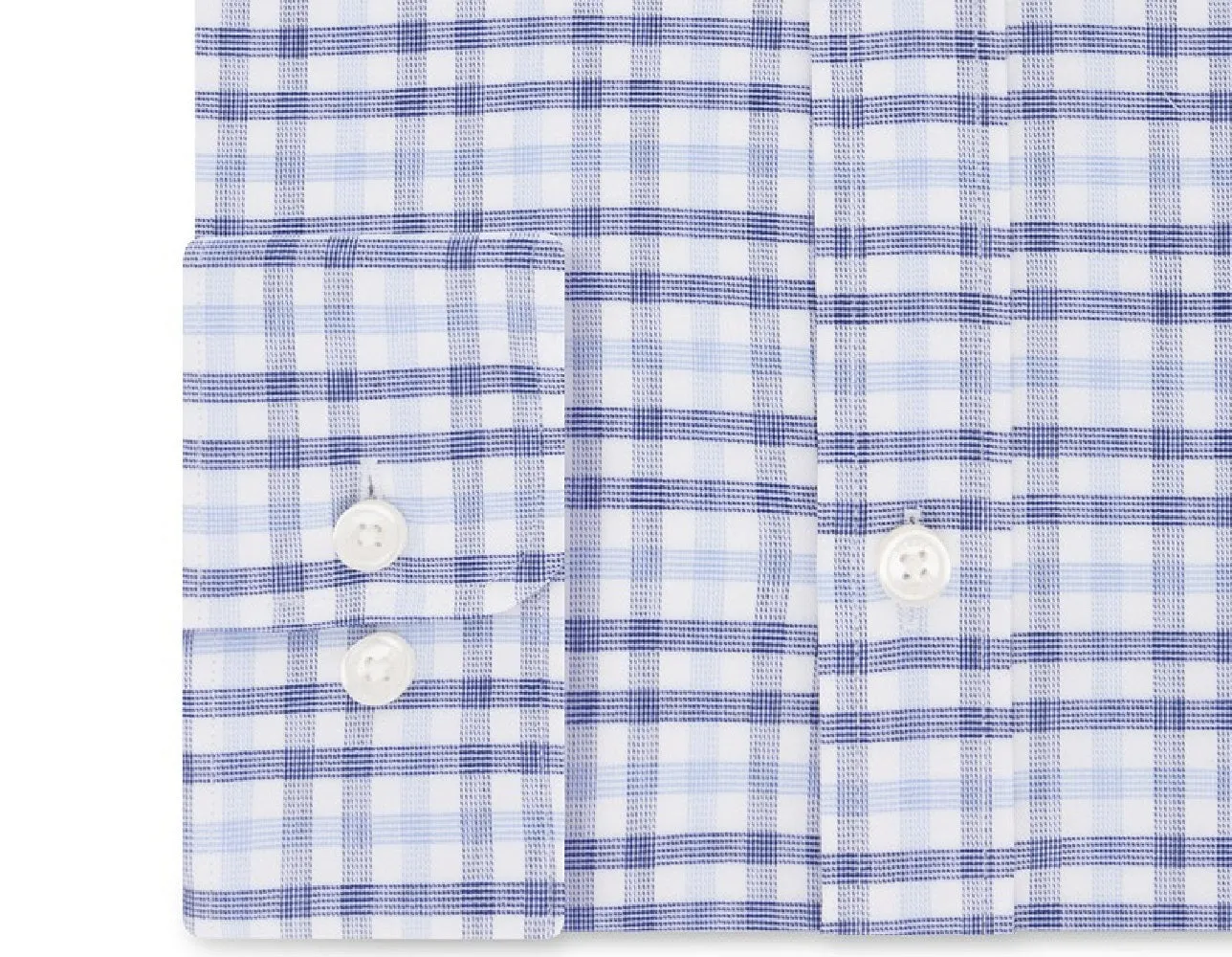 Tommy Hilfiger Men's Fitted Performance Stretch Blue Check Dress Shirt Blue Size 16.5x36-37