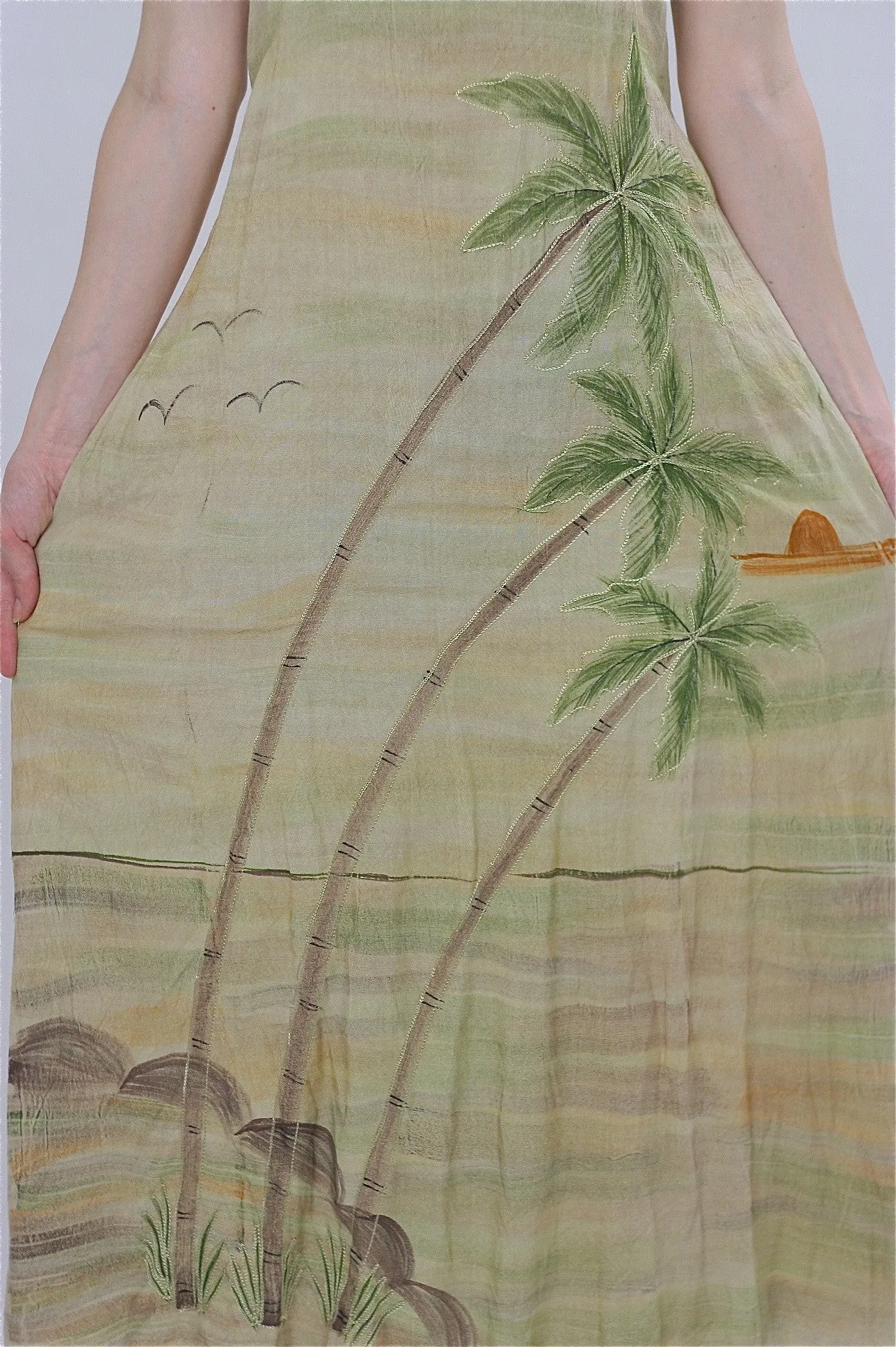 Vintage 90s Tropical Beige boho maxi sun dress