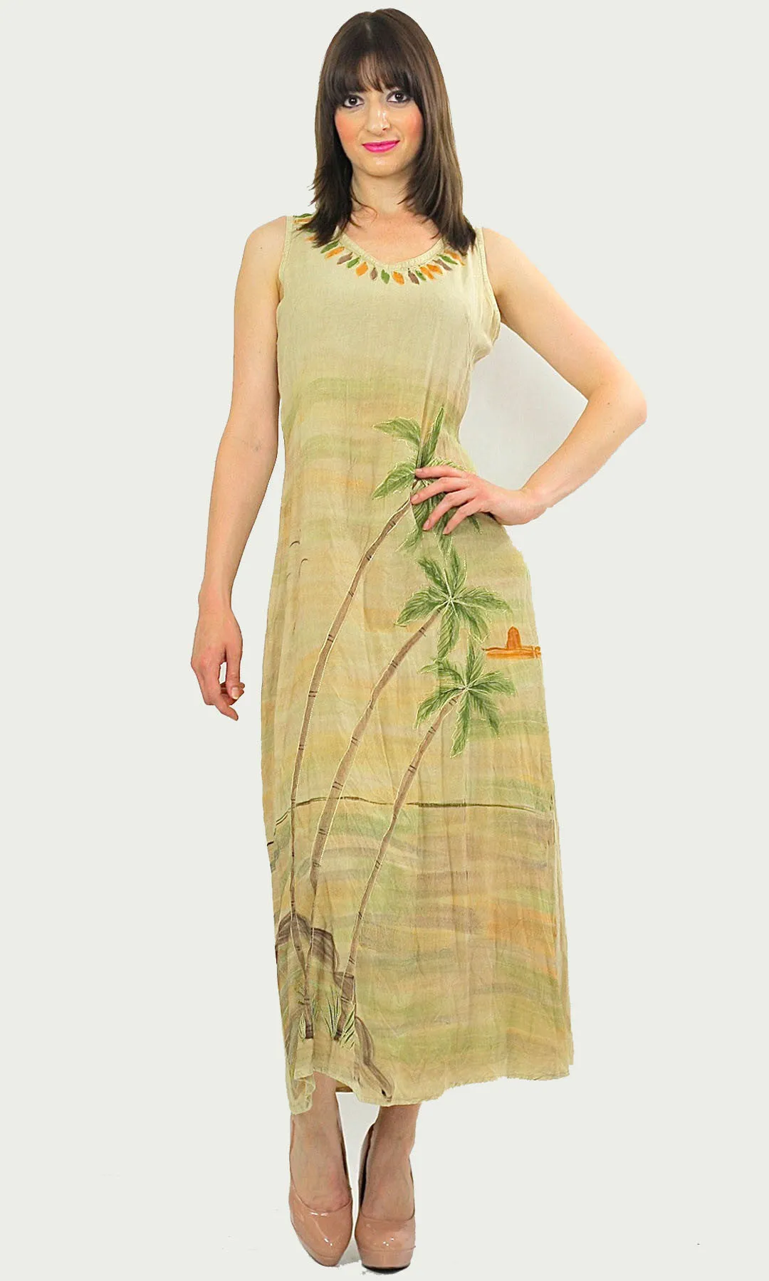 Vintage 90s Tropical Beige boho maxi sun dress