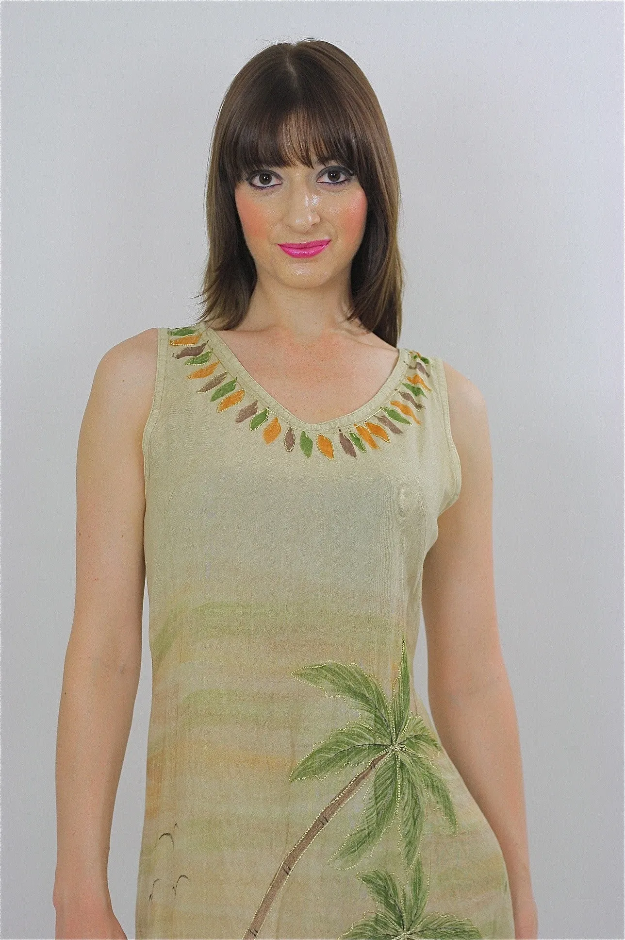 Vintage 90s Tropical Beige boho maxi sun dress