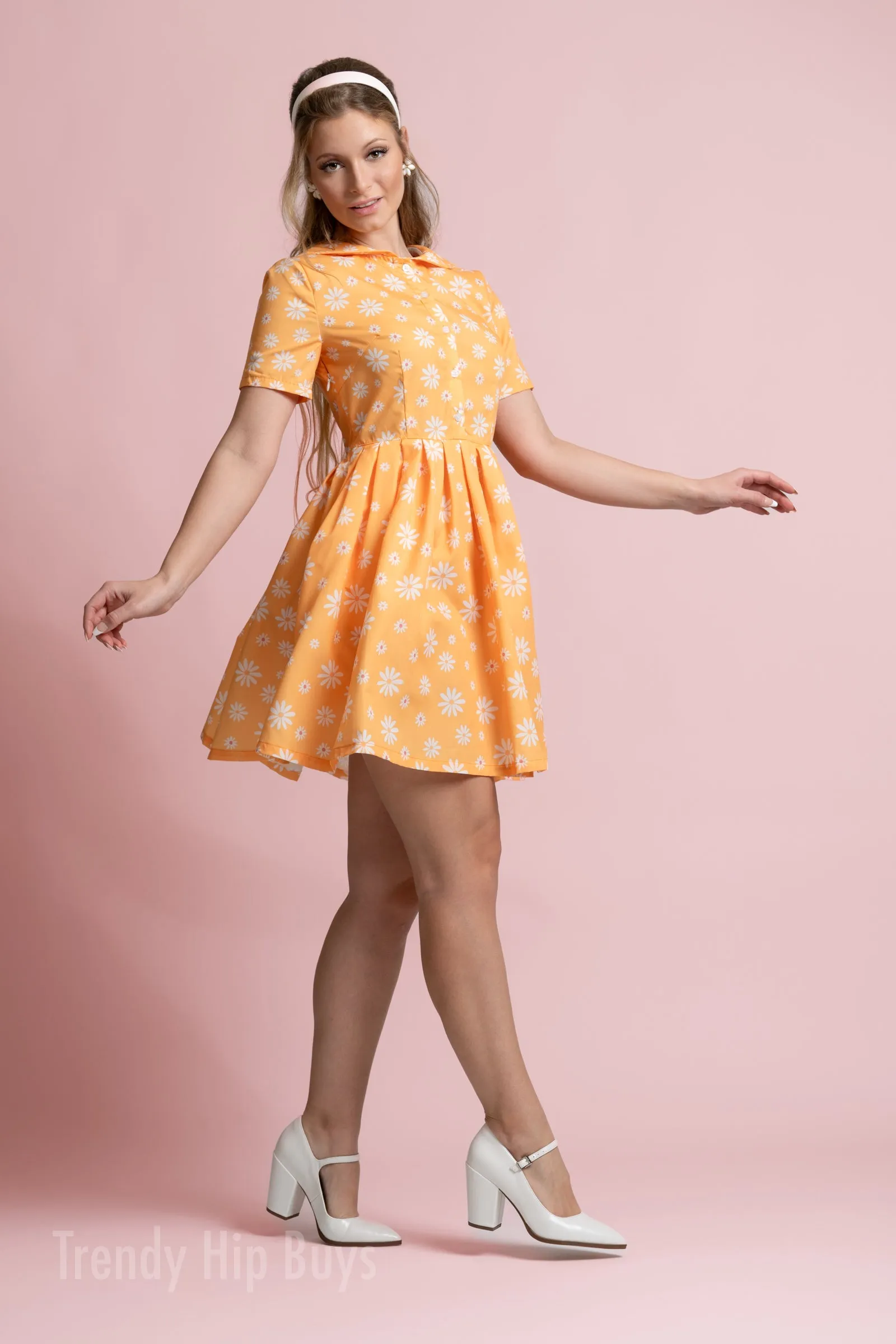 Vintage Dress style, 50s style dress, Yellow Floral Dress, Retro Dress, Yellow Sun Dress, Rockabilly Dress, Sailor Dress, Pin Up Dress