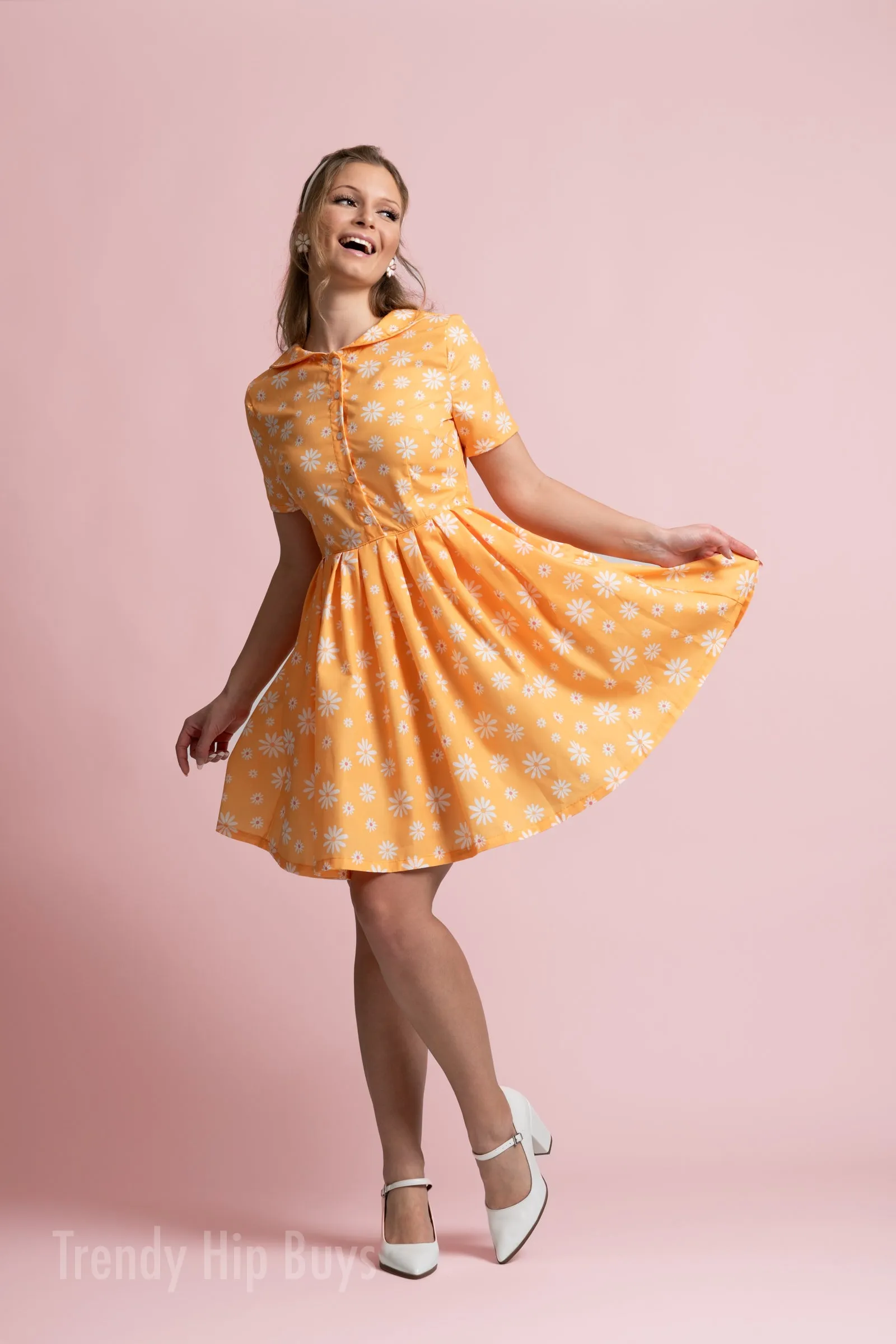 Vintage Dress style, 50s style dress, Yellow Floral Dress, Retro Dress, Yellow Sun Dress, Rockabilly Dress, Sailor Dress, Pin Up Dress